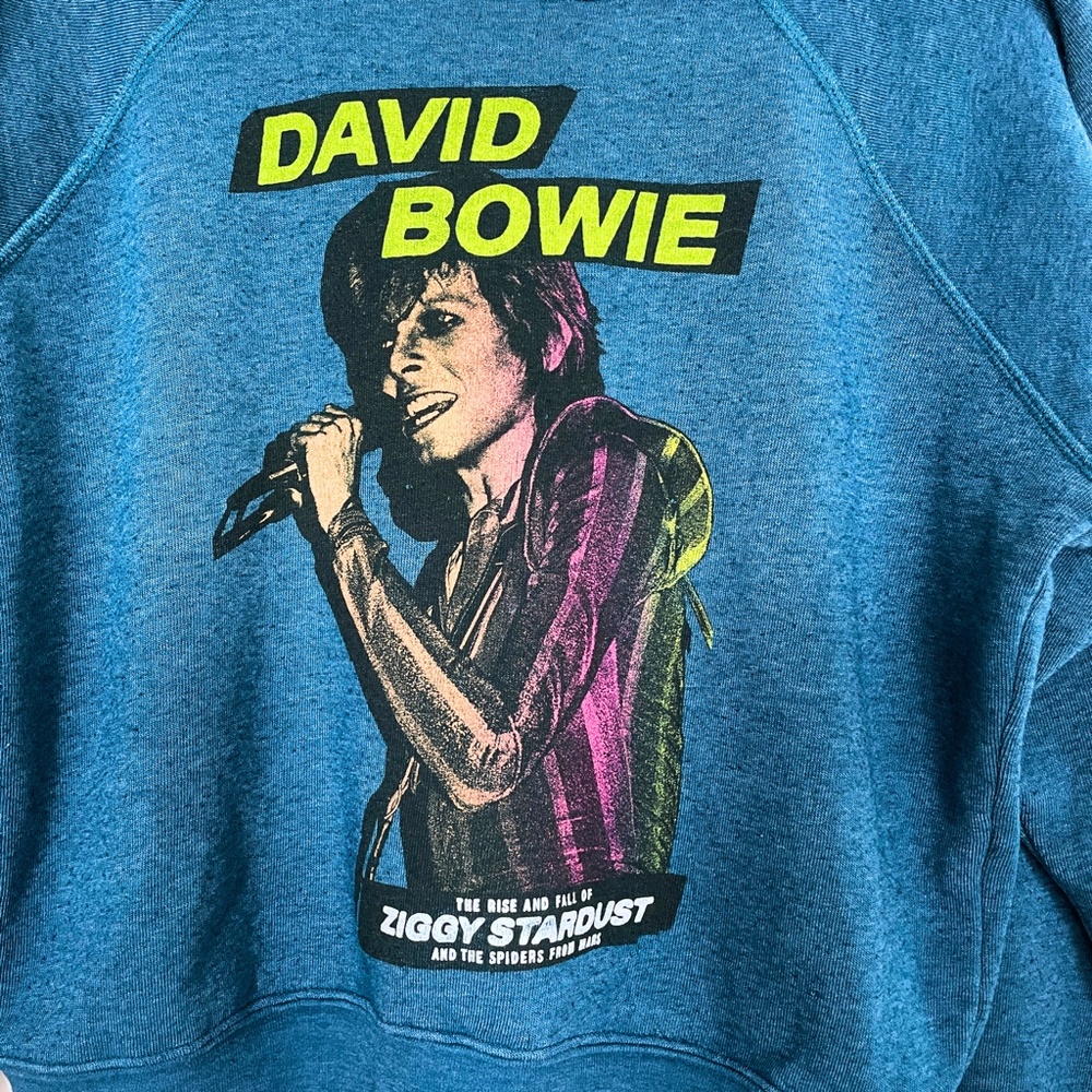 NWT Daydreamer David Bowie Ziggy Stardust Blue Raglan Crew Sweater XS, M - Picture 6 of 8